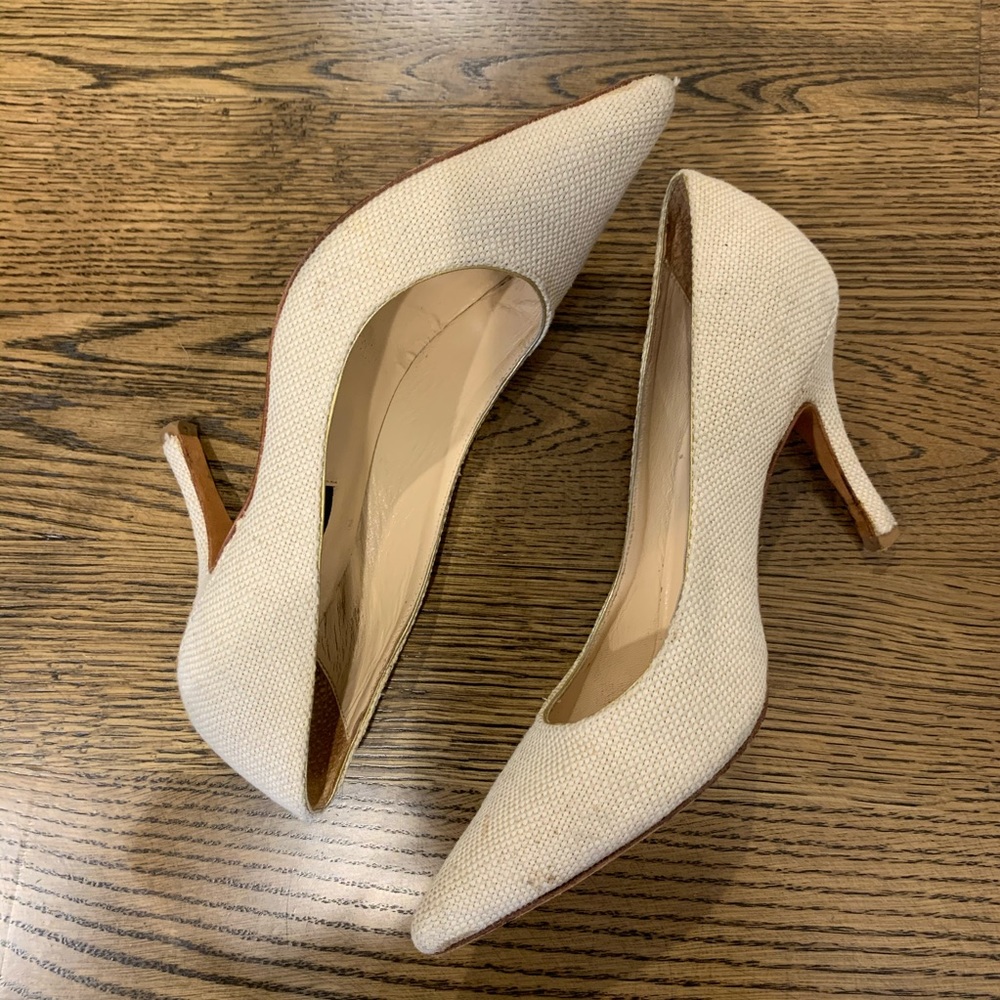 Constanca Basto Cream Linen Italian Pumps Heels